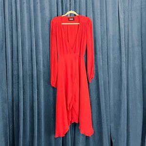 Reformation Balloon Sleeve Wrap Dress Red Size M